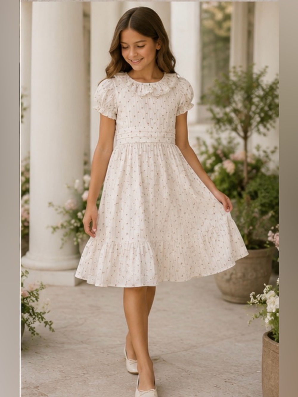 New‼️ Janie and Jack Girls White Swiss Dot Floral Ruffle Dress Size 10 NWT